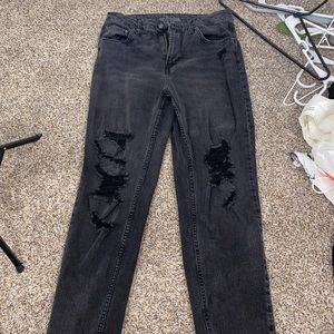 High waisted black ripped mom jeans
